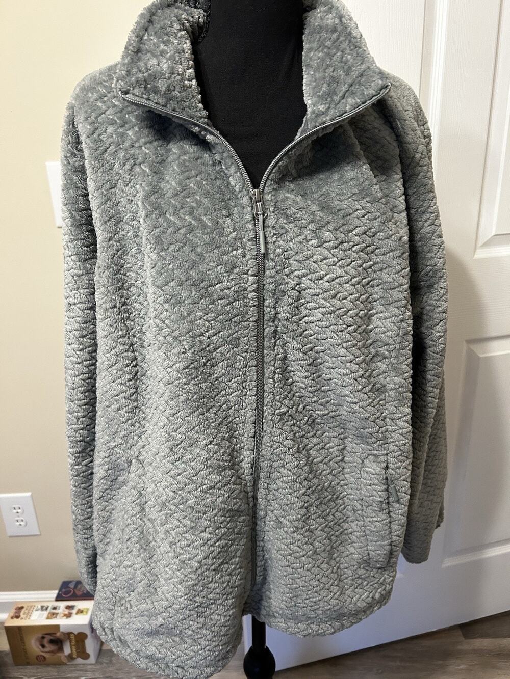 Free Country Women's Long Full Zip Sherpa Fleece Jacket in Ice Blue SZ 2X